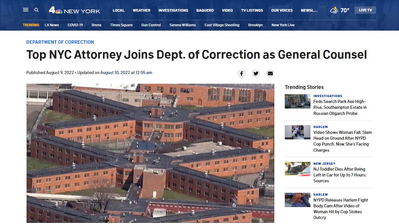 Top NYC Attorney Joins Dept. of Correction as General Counsel